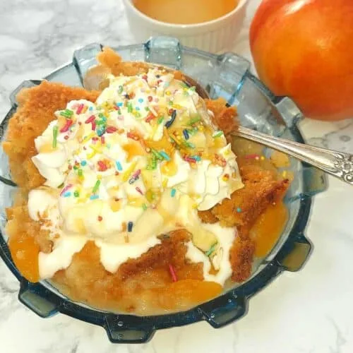 Sinfully Easy 3 Ingredient Peach Cobbler