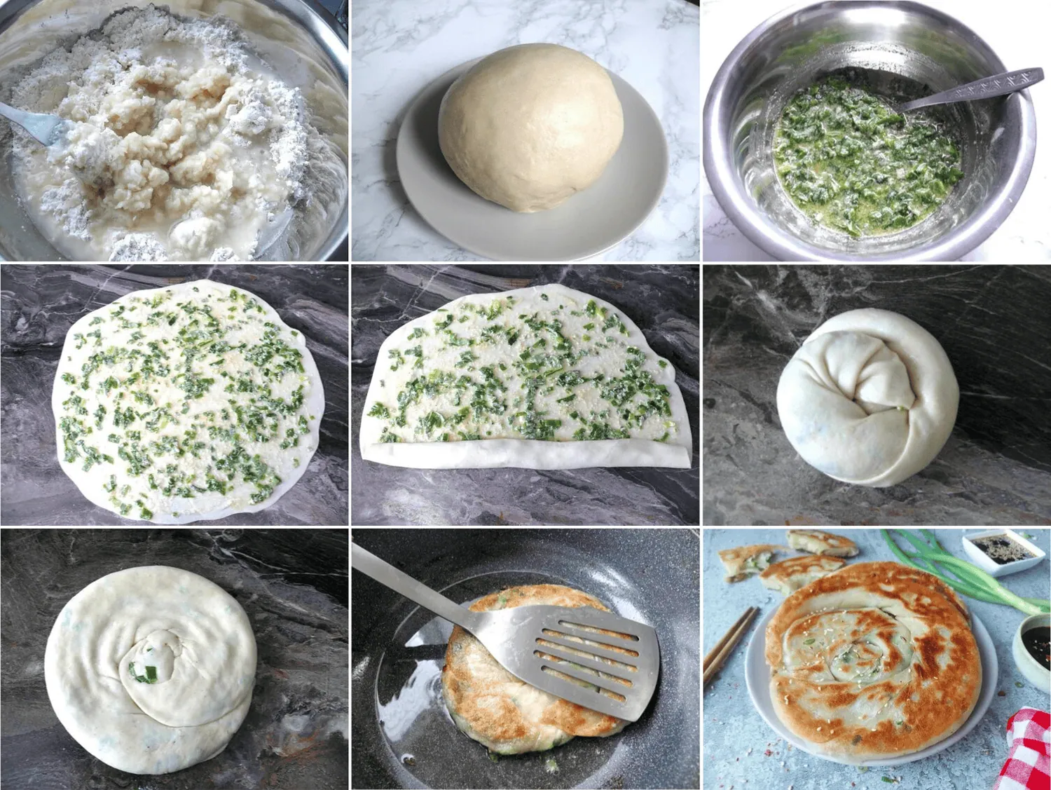 Steps for making this Chinese scallion pancakes