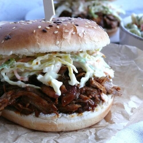 BBQ pork burger on baking paper
