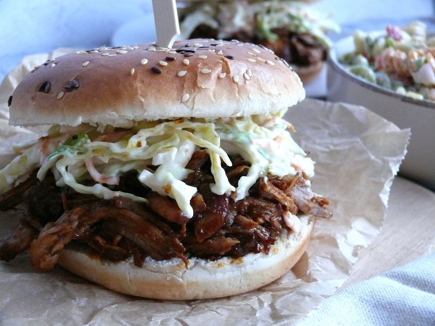 BBQ pork burger on baking paper
