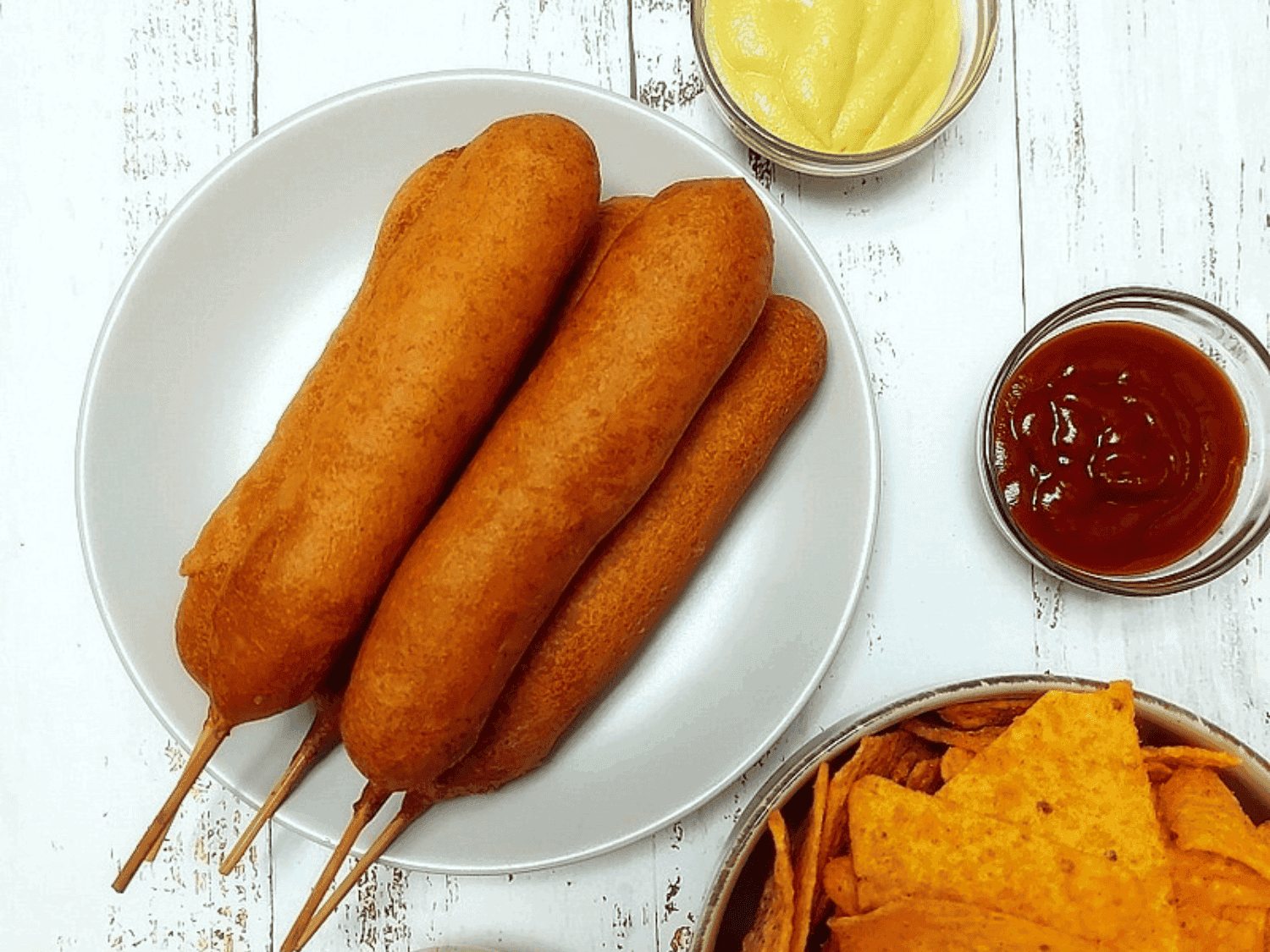 corndogs with sauces