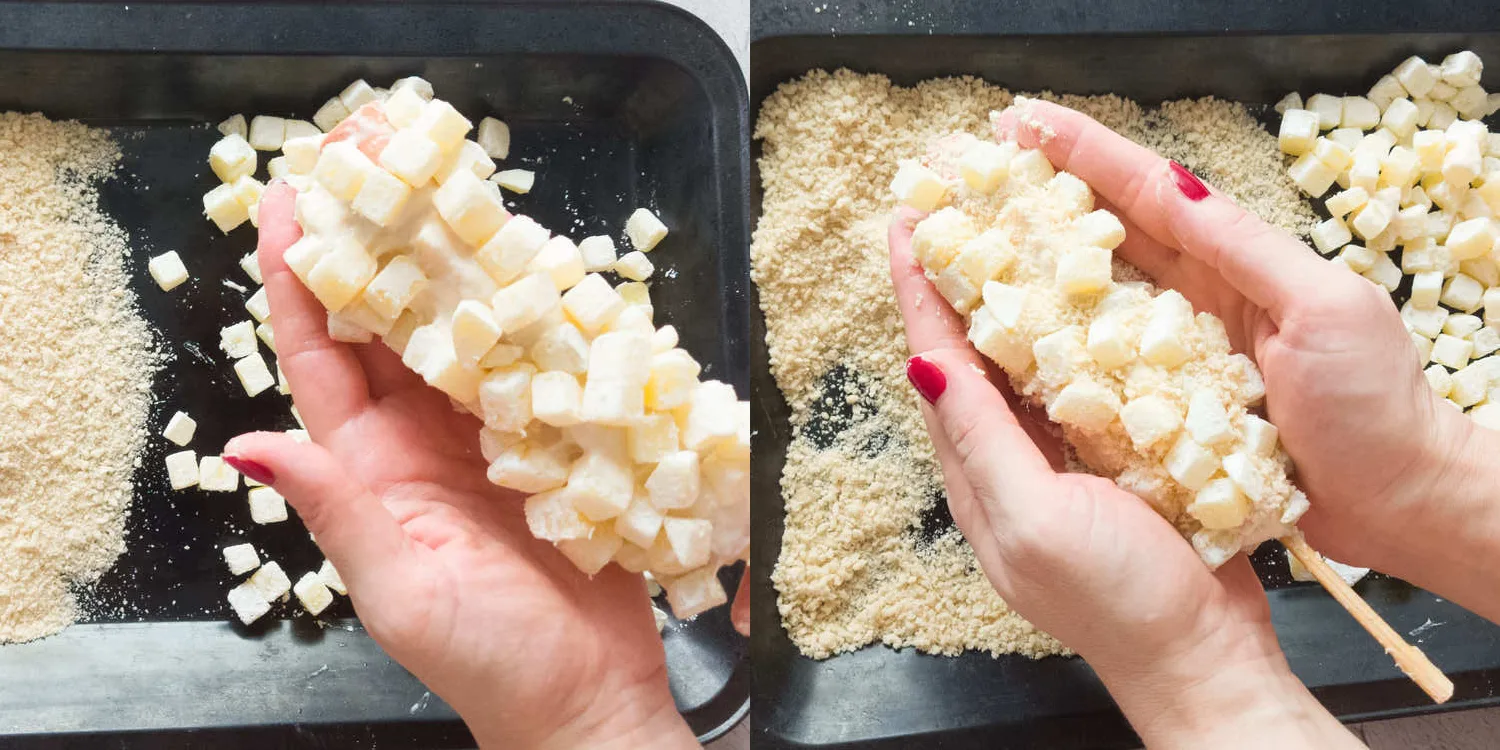 CHEESE CORN DOG WITH FRENCH FRIES AND PANKO BREADCRUMBS