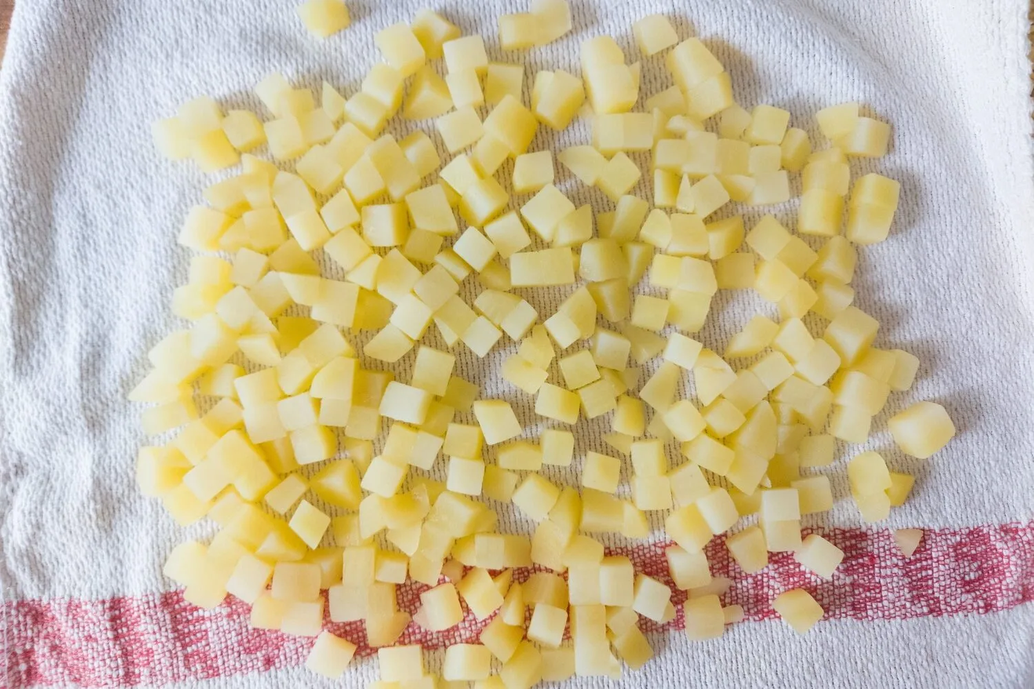 Diced blanched potatoes