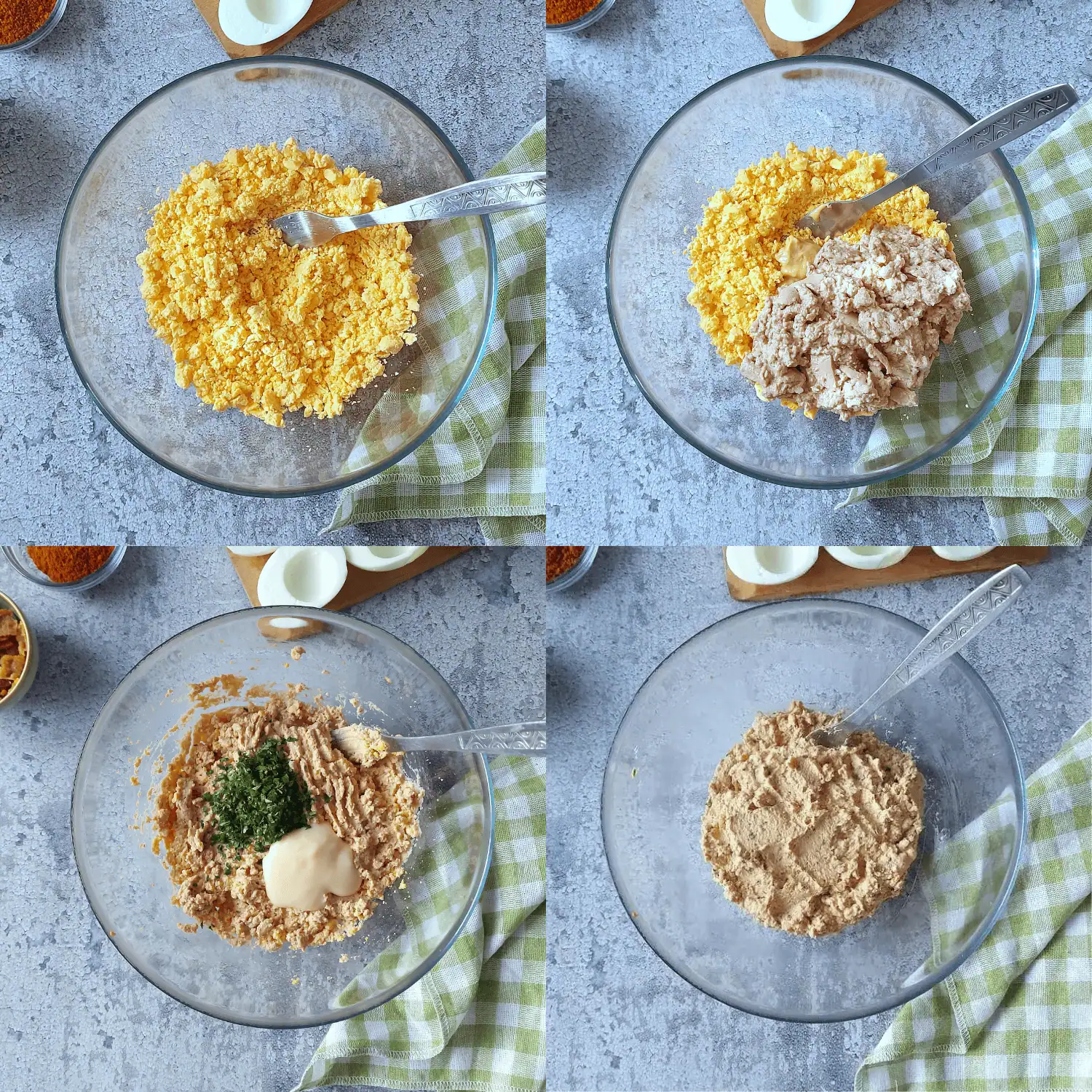 steps for making the filling for deviled eggs with bacon