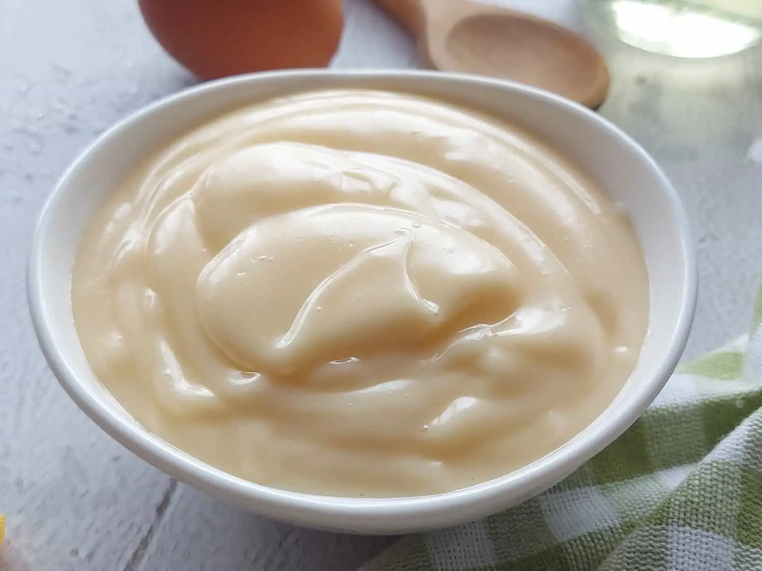 white bowl with homemade mayonnaise