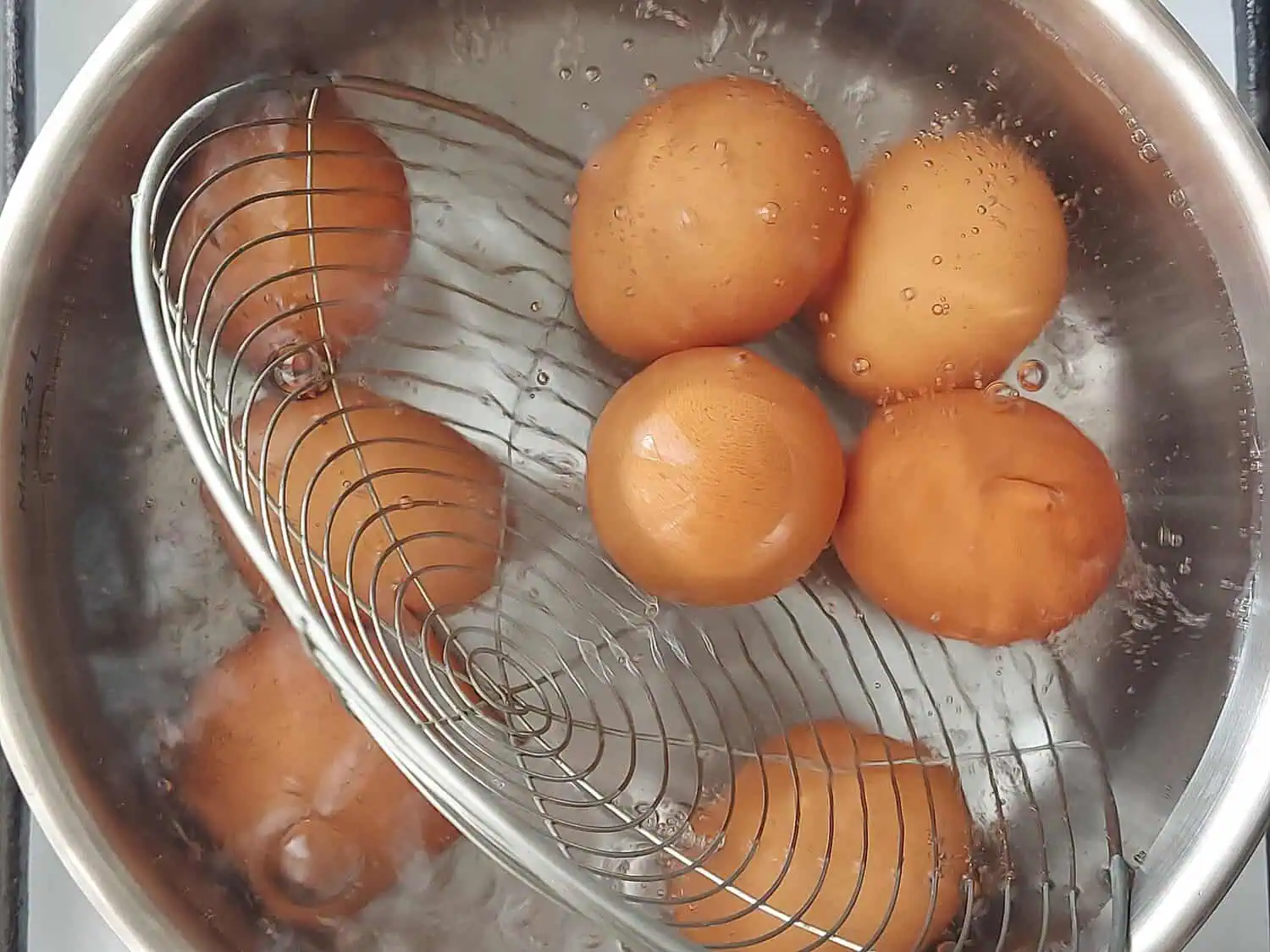 Eggs in a pot of boiling water