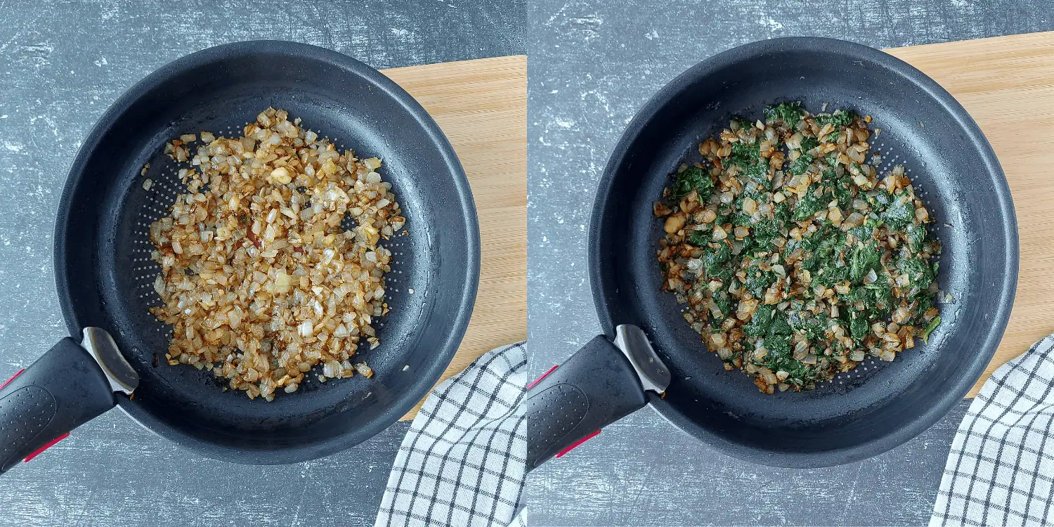 Pan with sauted garlic and spinach