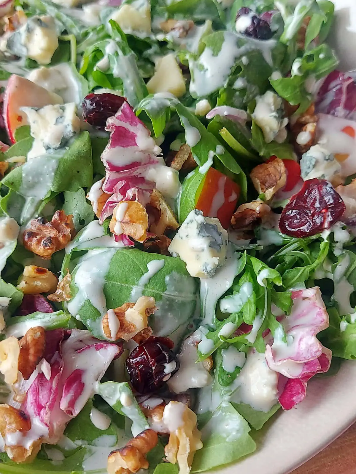 Close-up shot of an apple walnut salad