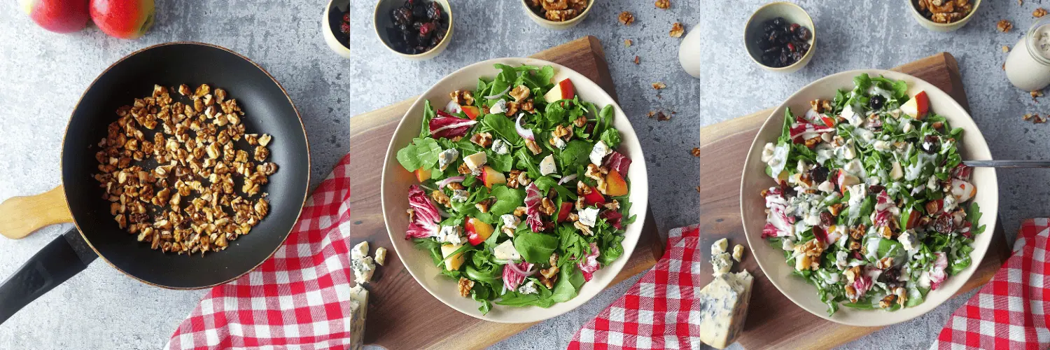 Steps for preparing this apple blue cheese salad