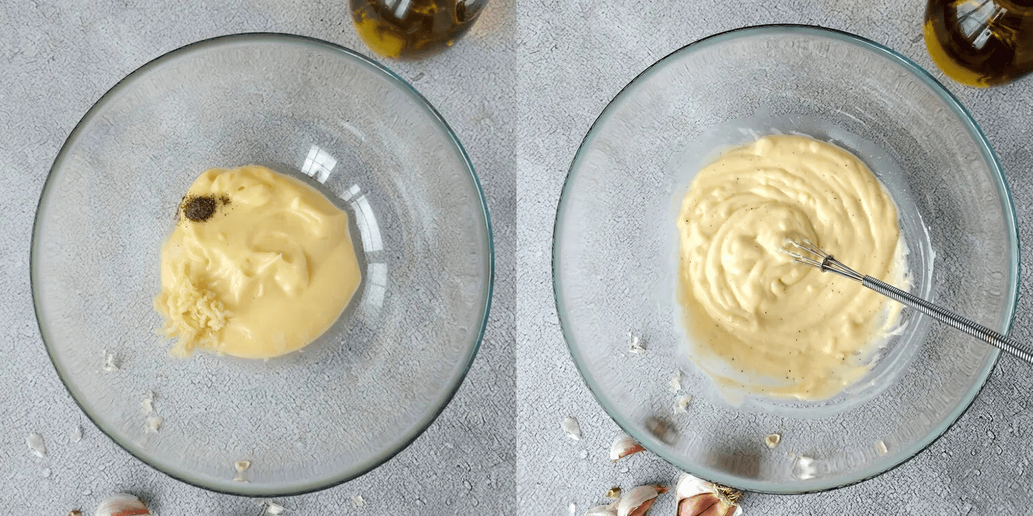 Small bowl with garlicky aioli sauce