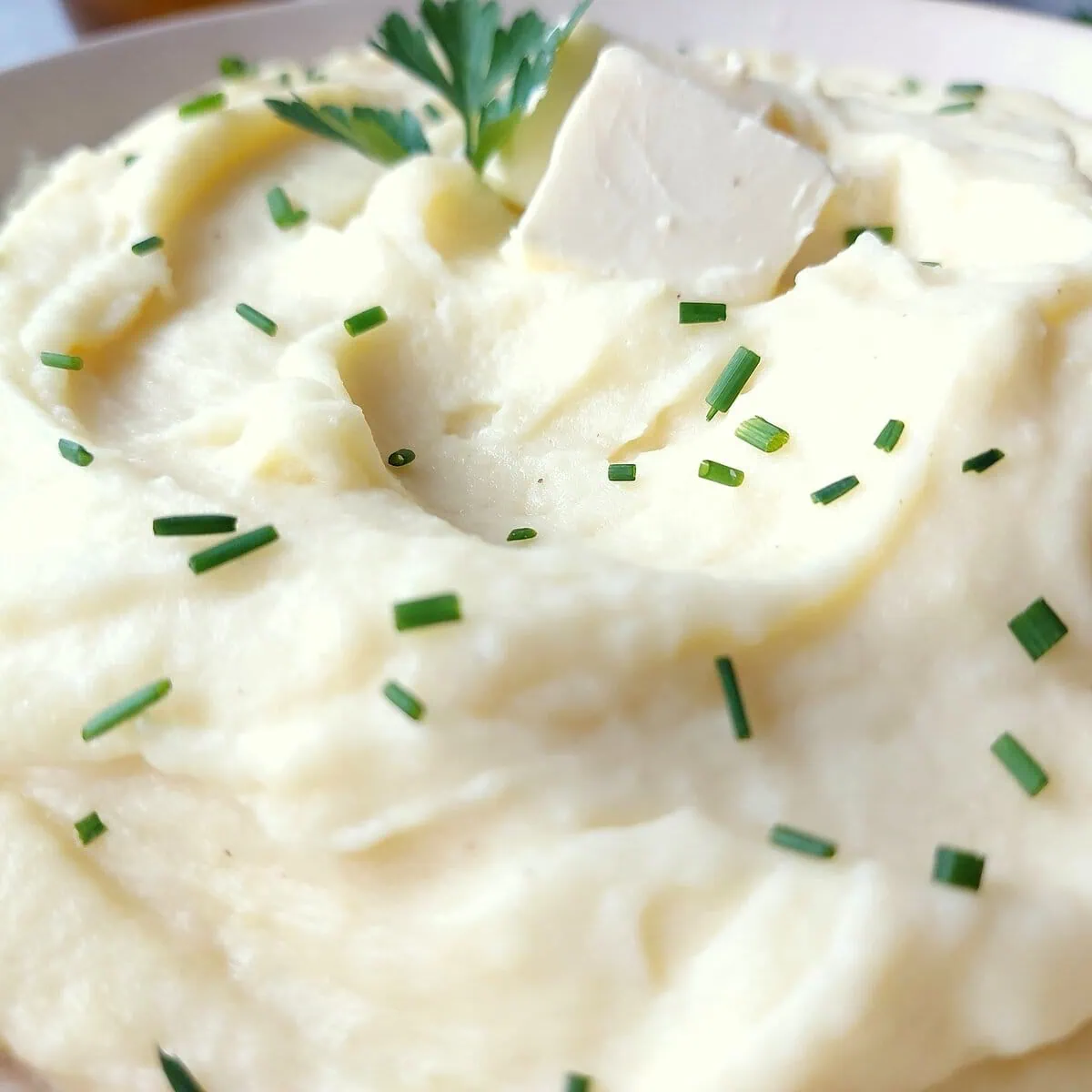 Close-up shot of creamy mashed potatoes