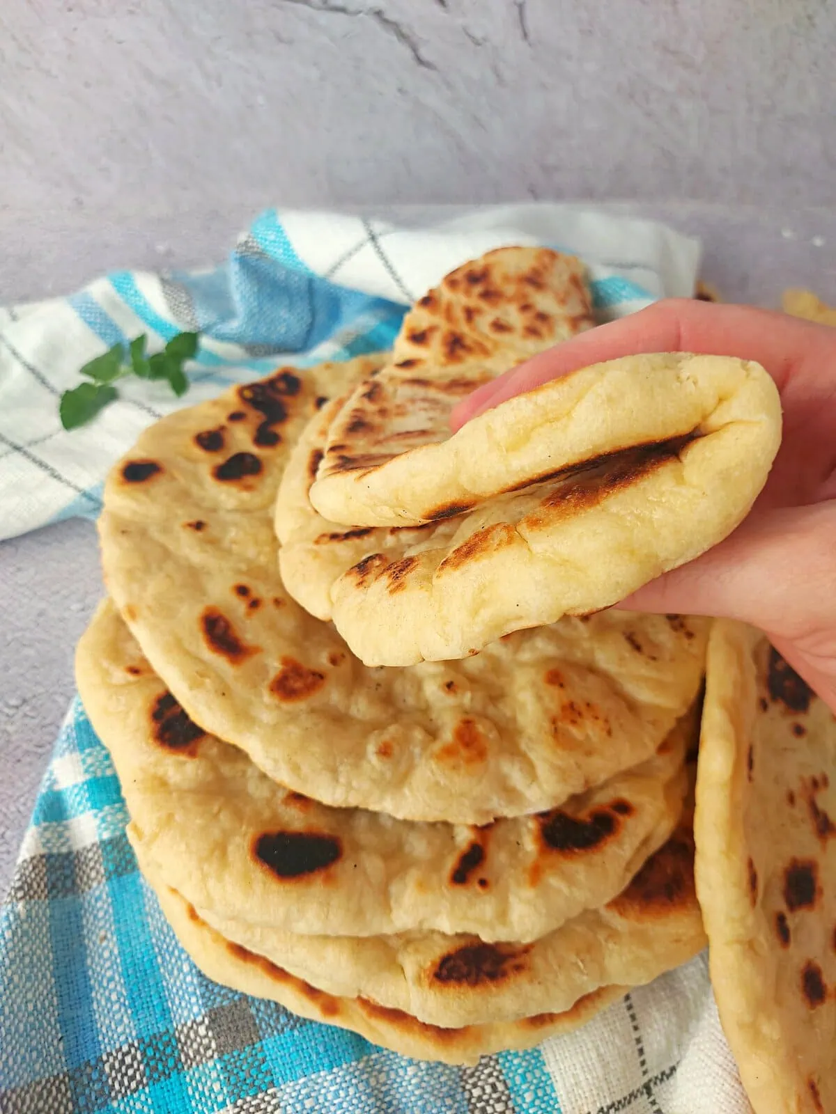 close up of a fluffy pita bread